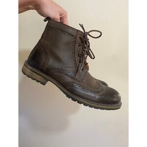 EUC Steve Madden Mens Leather Boots Sprocket Brown Size 11 Zip Wingtip